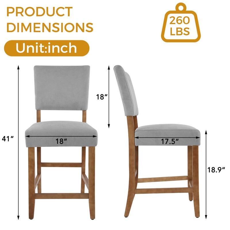 24 Inches Counter Height Bar Stools Upholstered Barstools with Brushed Legs Set of 2
