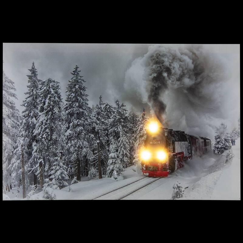 Large Fiber Optic LED Lighted Woods Train Canvas Wall Art 23.5 x 15.5