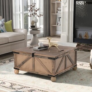 Wood Box Design Lift Table Top Solid Pine Wood Coffee Table with Large ...