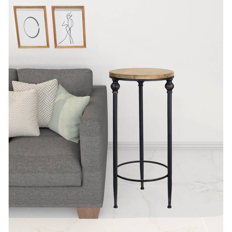 HomeRoots Set Of Two 12" Black And Brown Solid Wood Round End Tables - 15