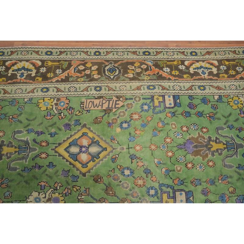 Hand Knotted Oriental 100% Wool Carpet Traditional Floral Green Tabriz Area Rug - 11' 0'' X 8' 6''