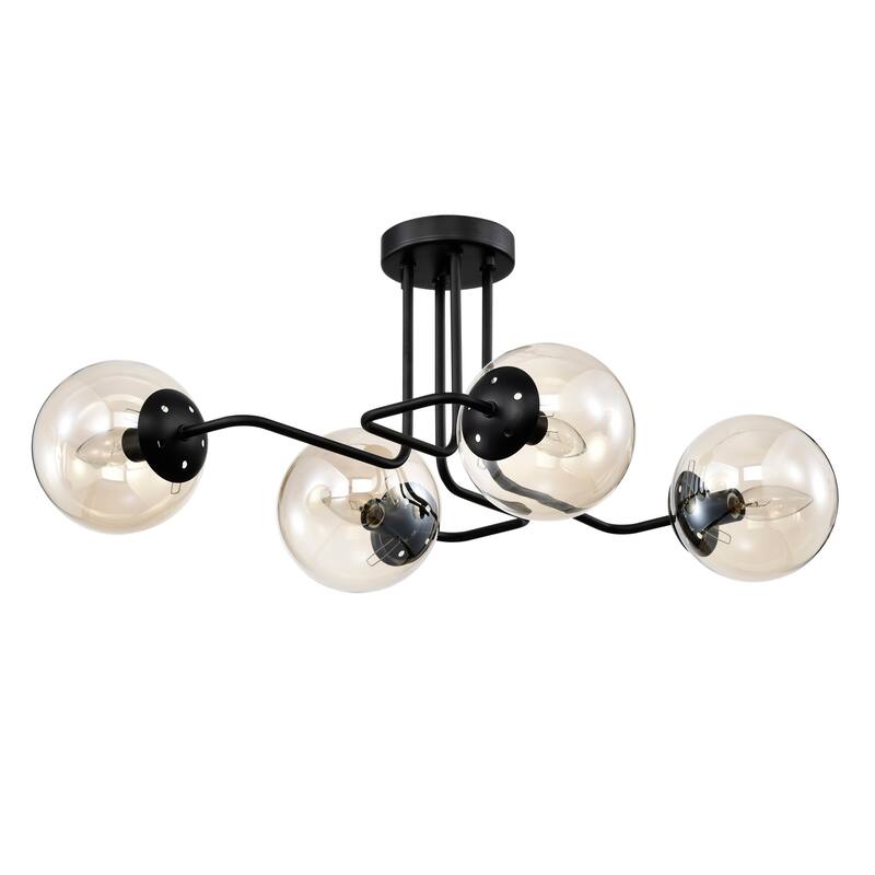 Ziza Modern Semi Flush Mount Ceiling Light with Globe Glass Shade 4 Light