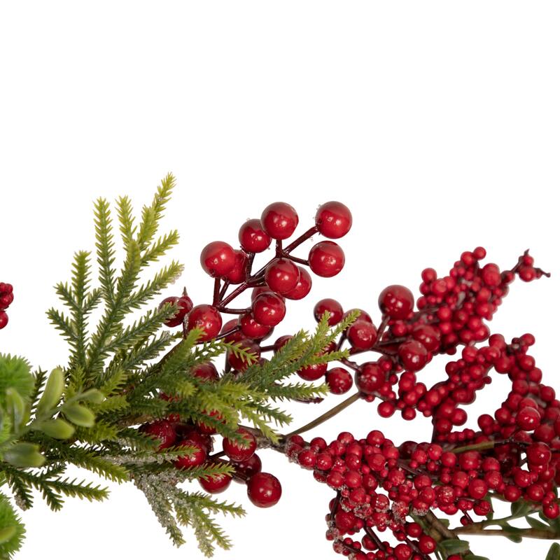 5' x 12" Red Berry and Frosted Pine Christmas Garland - Unlit