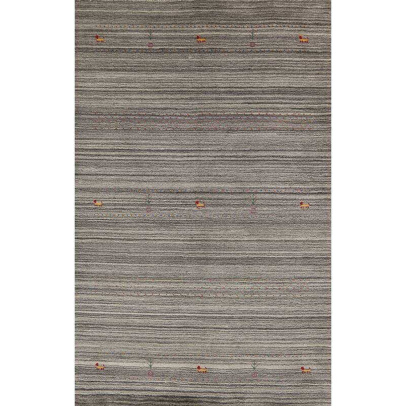 Hand Knotted Oriental 100% Wool Carpet Tribal Tribal Greys & Charcoal Gabbeh Area Rug - 7' 8'' X 5' 0''