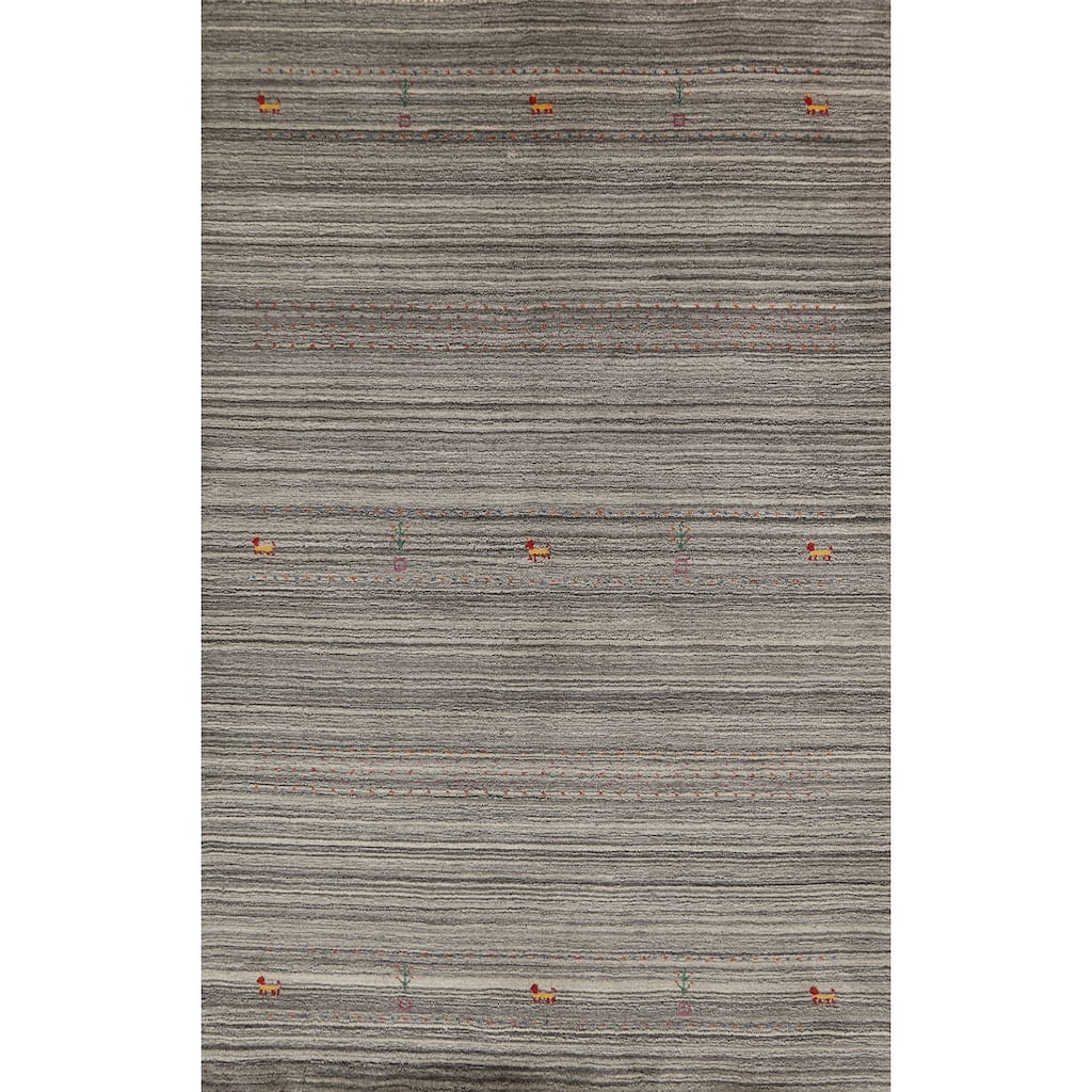 Hand Knotted Oriental 100% Wool Carpet Tribal Tribal Greys & Charcoal Gabbeh Area Rug - 7' 8'' X 5' 0''