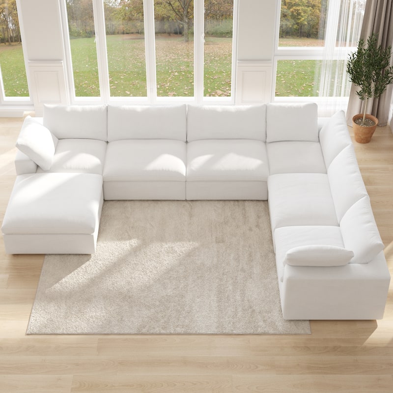 Cloud Couch Modular Sectional Sofa Oversized Down Filled Corner 7 Seater L-Shaped Couch with Ottoman for Living Room Set - White