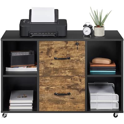 Yaheetech Mobile File Storage Cabinet with 2 Drawers and 4 Shelves