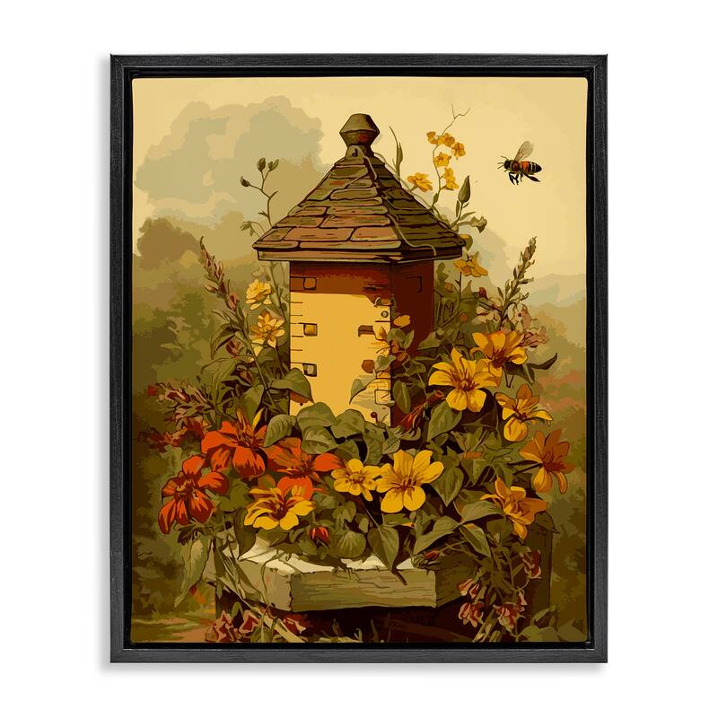 Stupell Bees & Floral Architecture Framed Floater Canvas Wall Art Design by Lil' Rue