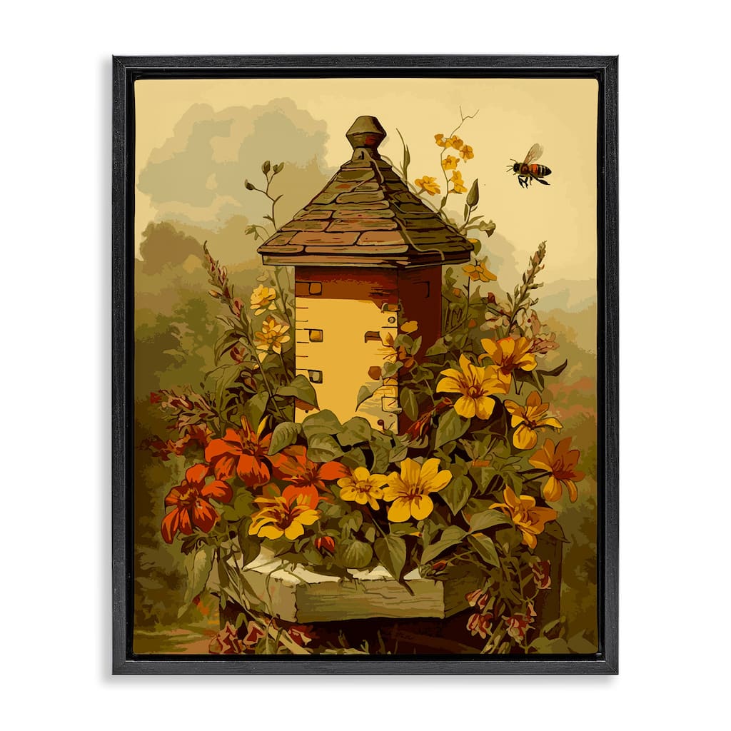 Stupell Bees & Floral Architecture Framed Floater Canvas Wall Art Design by Lil' Rue