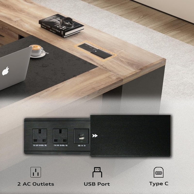 WESOME 78.74in Modern L-Shaped Executive Desk with Drawer 2-Tier Storage Shelves Cabinets