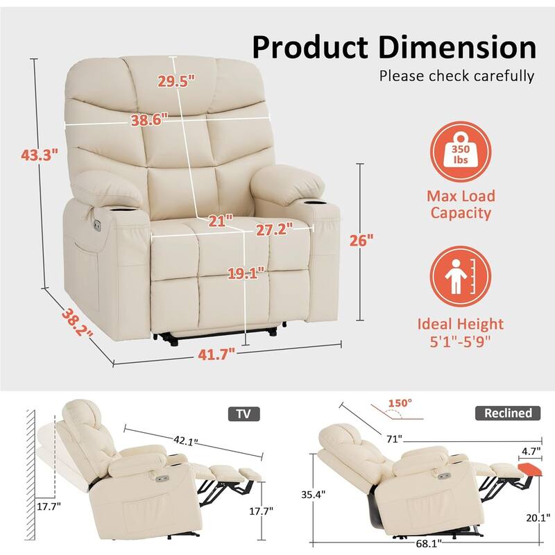 MCombo Wide Power Lift Recliner Chair with Extended Footrest for Big Elderly People, Faux Leather R7289