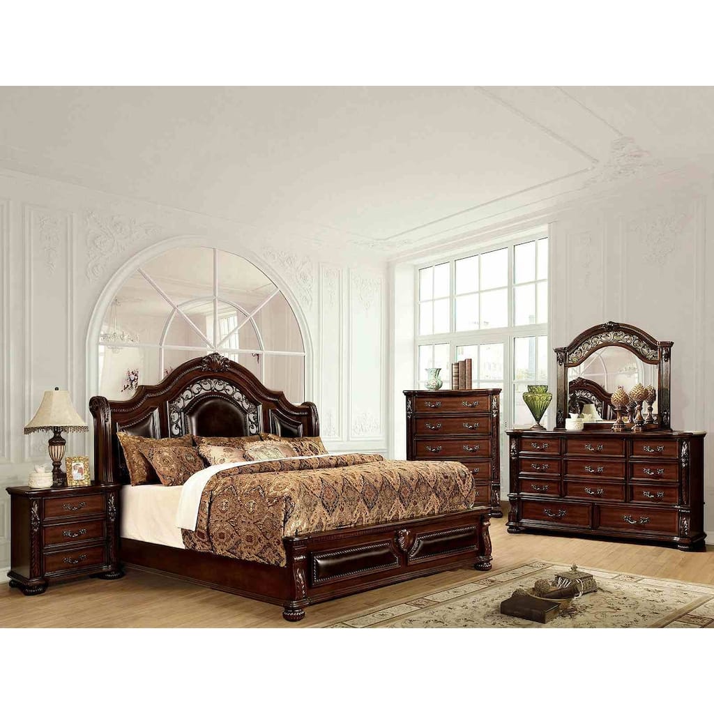 Formal Expresso Finish Bedroom Set Bed Nightstand Dresser Mirror Chest