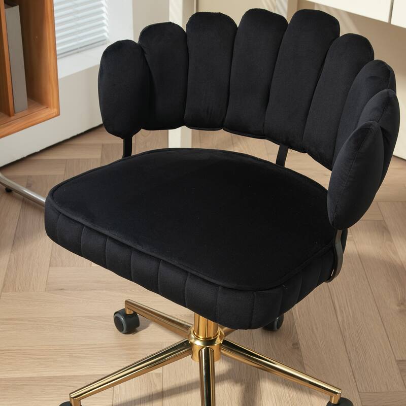 Velvet Home Office Desk Chair, Height Adjustable Task Chair, Armless Single Chair with Wheels, 360° Swivel Vanity Chair - N/A