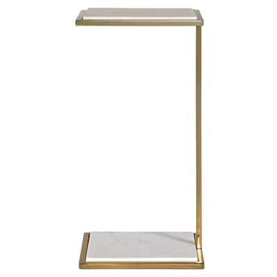 Uttermost Elevate White Marble Drink Table - 10"W x 20"H x 8"D