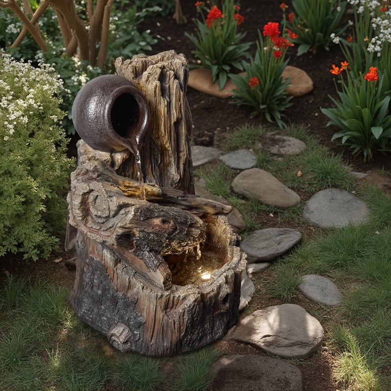 Vbal Outdoor Tree Trunk Rainforest Waterfall Fountain with LED Lights Weather Resistant