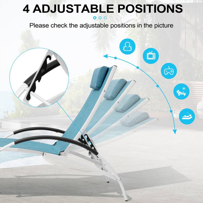 Crestlive Products Outdoor Adjustable Reclining Chaise Lounge Chair with Armrest