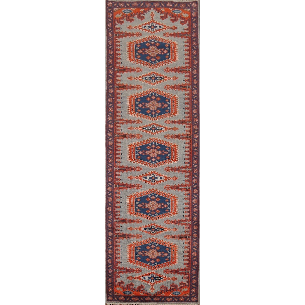 Gray Viss Indian Runner Rug Handmade Wool Carpet - 2'8"x 10'0"