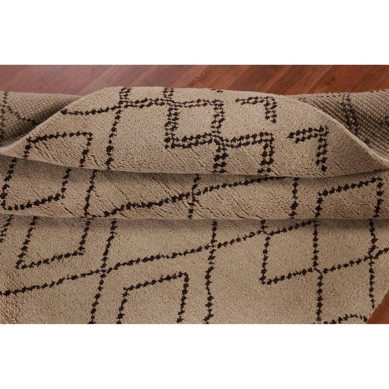 Hand Knotted Oriental 100% Wool Carpet Modern Geometric Beige & Ivories Moroccan Area Rug - 8' 0'' X 5' 0''