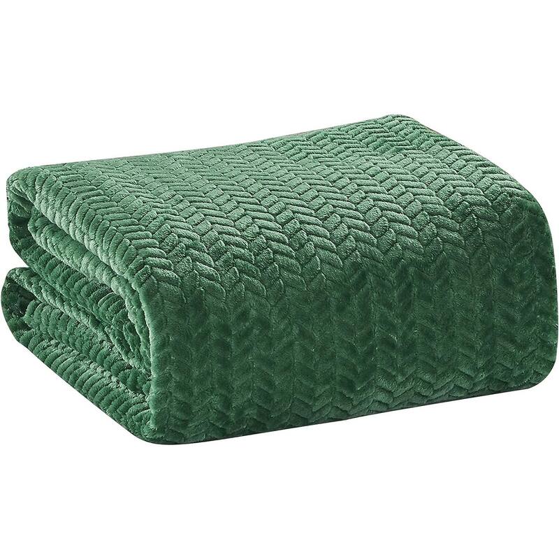 Décor&More HomeEssentials Extra Heavy and Plush Chevron Braided King Size Microplush Jacquard Blanket (102" x 86") - Green
