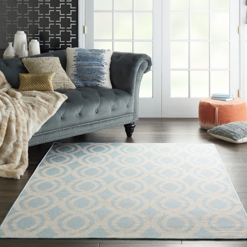 Porch & Den Goboes Geometric Indoor/Outdoor Area Rug - 8'10" x 12' - Light Blue