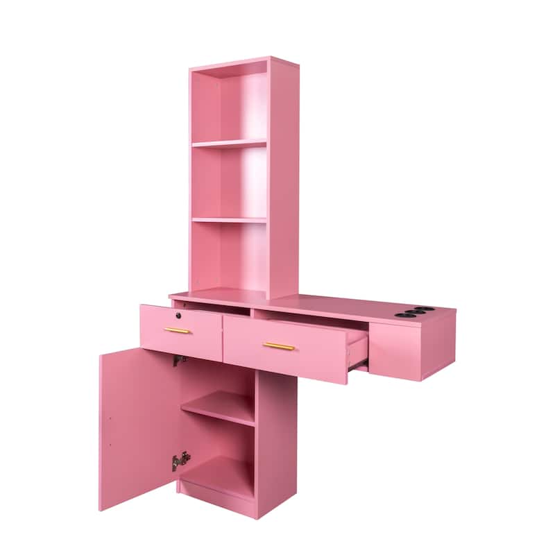 Roomfitters Modern Vanity Table with Storage Shelves, Multi-Layer Makeup Desk with Drawers and Cabinet