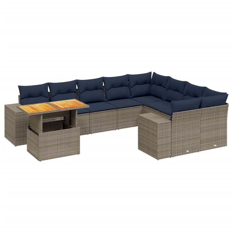 vidaXL Patio Sofa Set with Cushions Outdoor Furniture 10 Piece Poly Rattan - 24.4 x 24.4 x 27.2