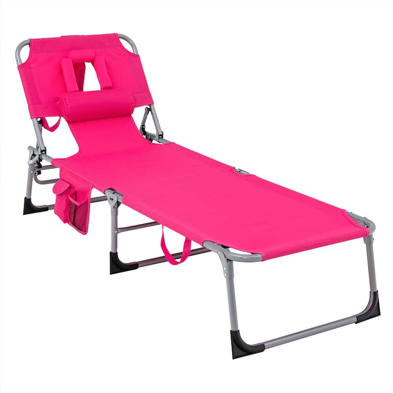 1/2PCS Outdoor Beach Chaise Lounge Folding Chair with Pillow Pink - 1 PCS