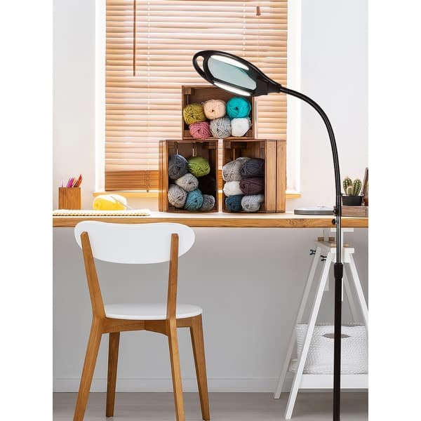 Brightech LightView Pro Magnifying Floor Lamp - Hands Free Magnifier with  Bright LED Light for Reading - Work Light with Flexible Gooseneck -  Standing