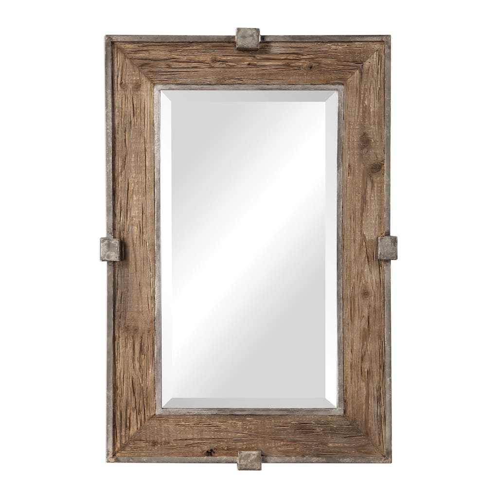 Rustic Beveled Rectangular Wall Mirror - 37" - Brown and Silver