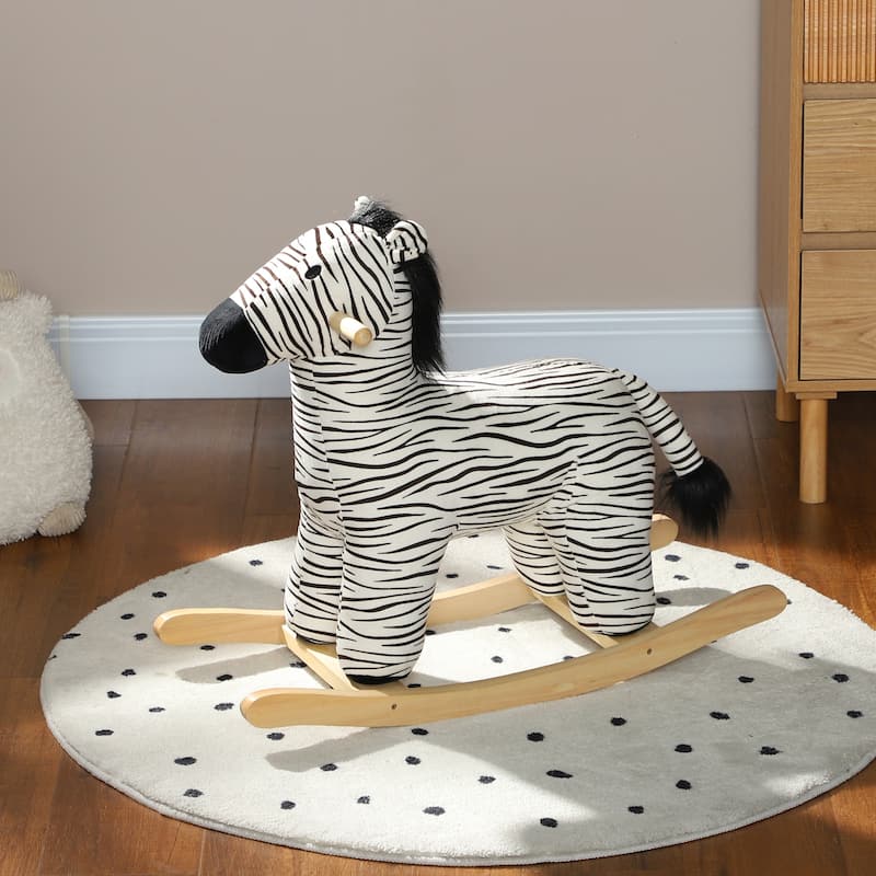 Cute Zebra Rocking Horse for Toddlers with Realistic Sounds, Plush Comfort, and Safe Handle Grips - 2-4 Years Old