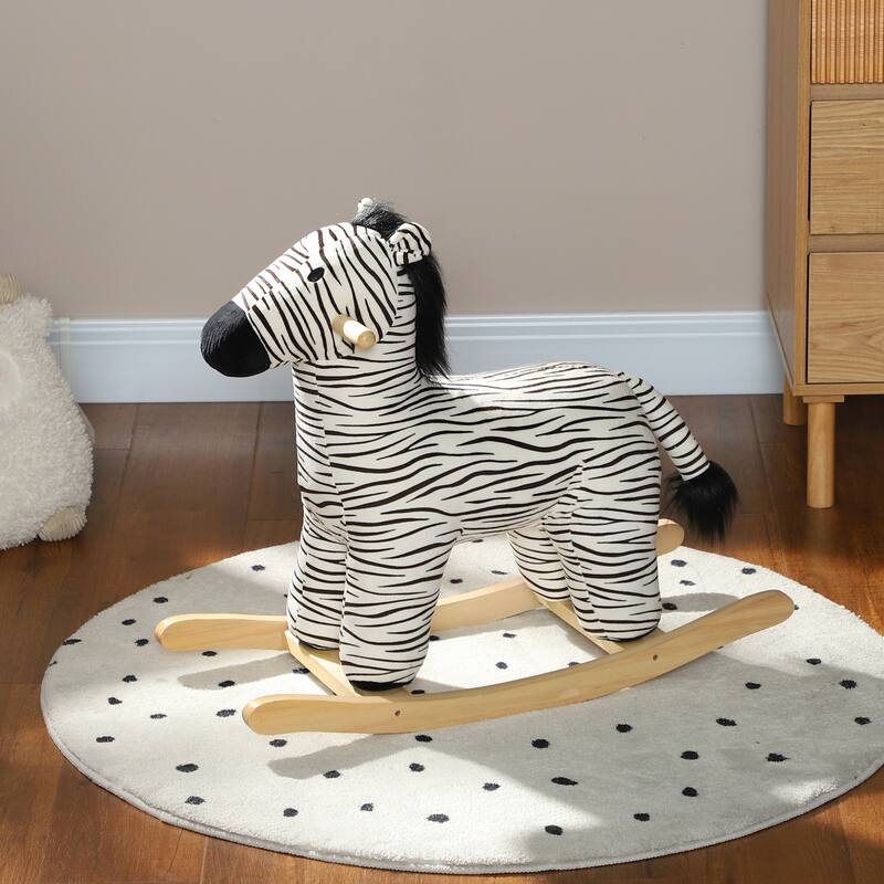 Rocking Horse, Kids Rocking Animal, Zebra Shaped Ride on Horse with Realistic Sound for Boys & Girls 2-4 Years, Black