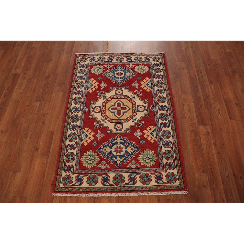 Red Kazak Foyer Rug Hand-Knotted Wool Carpet - 2'9" x 4'0"