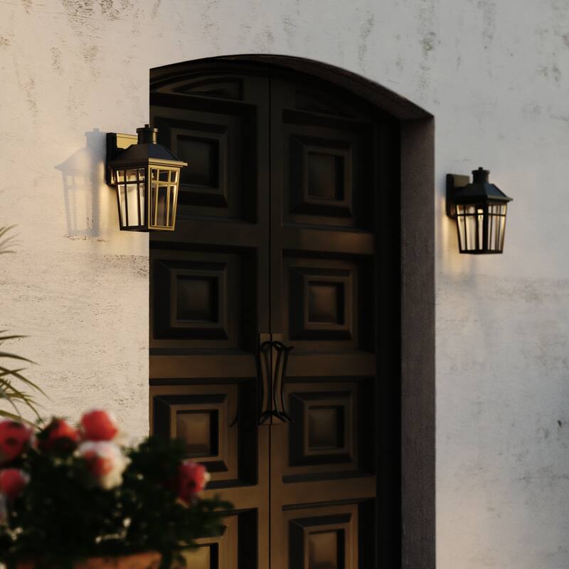 VAXCEL Garfield Park Black Outdoor Wall Sconce Light Fixture, Rust-Resistant Aluminum, Clear Seeded Glass Shade