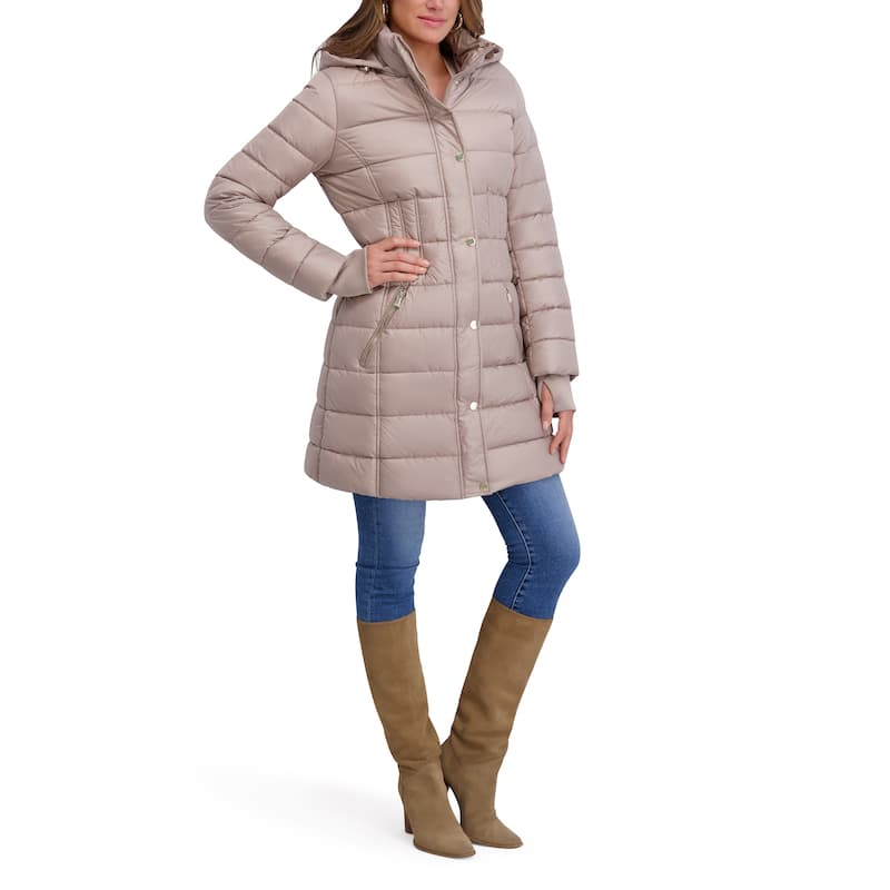 Kensie Quilted Hooded Mid-Length Puffer Jacket