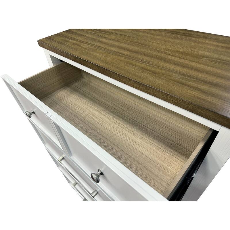 White/Dark Brown Finish Modern Farmhouse Bedroom Set Bed Dresser Mirror Nightstand