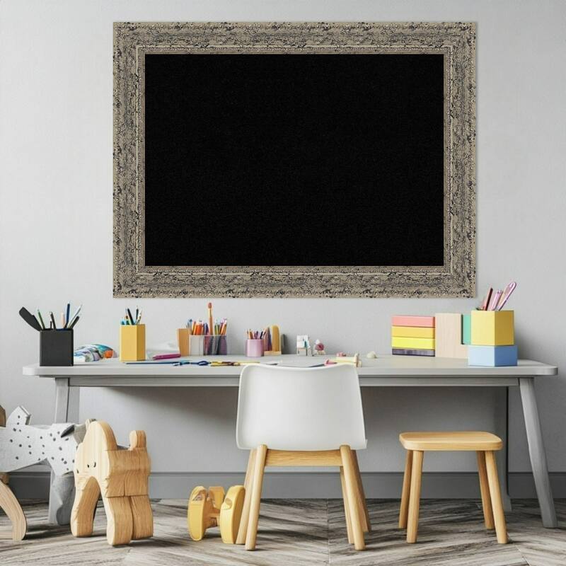 Attic Aged Silver Wood Framed Cork Board - Bulletin Board, Organization Board, Pin Board