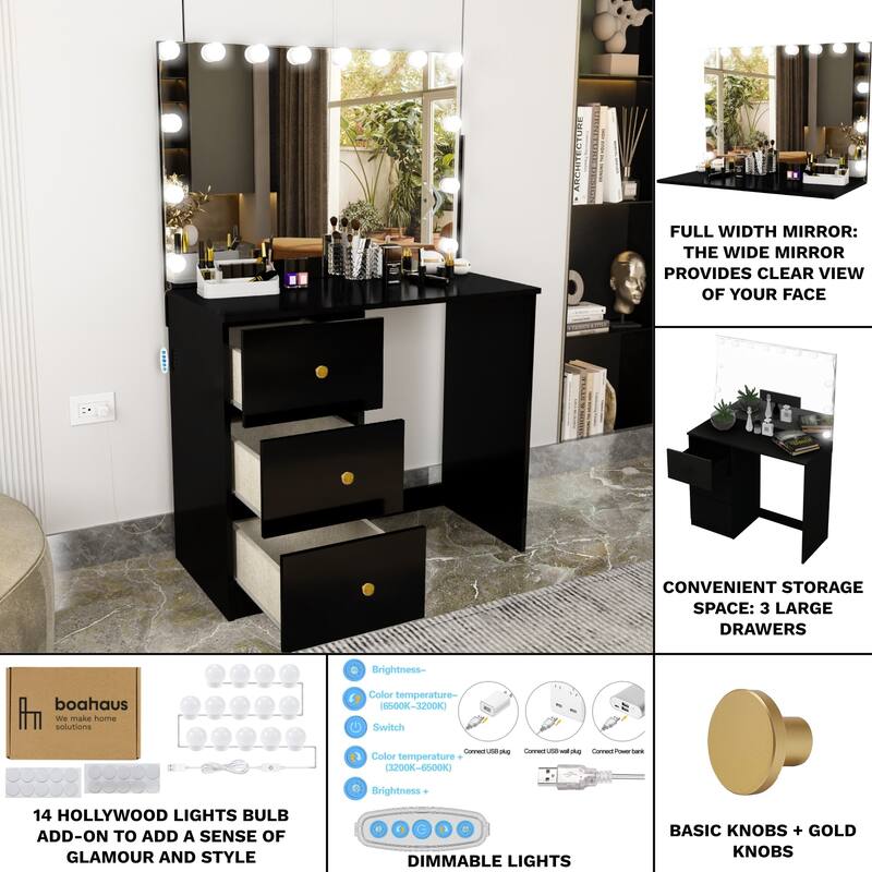 Boahaus Black Kids & Teen Makeup Vanity Table