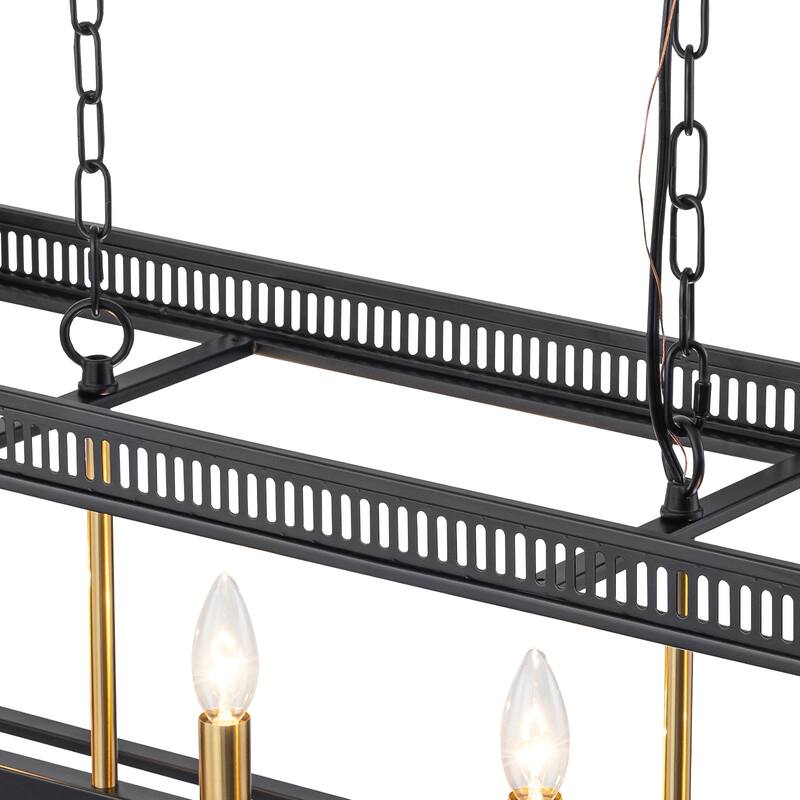4-Light Black Industrial Rectangular Caged Chandelier Kitchen Island - Dia.29.92-in