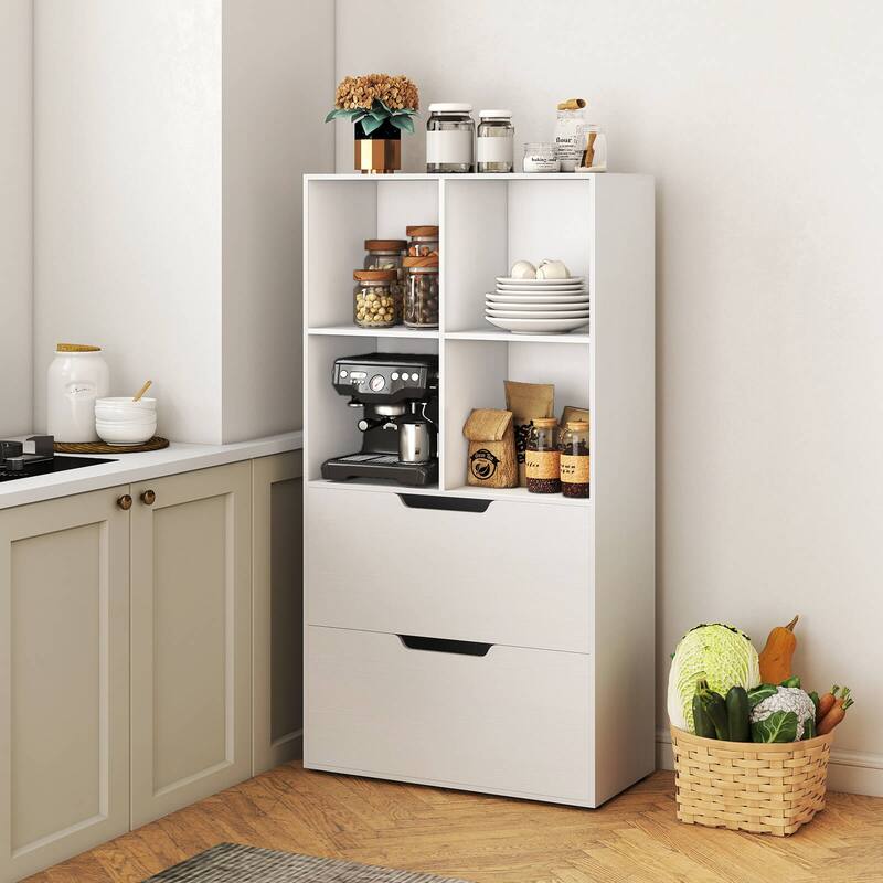 Costway 2PCS 51” 5-Tier 4-Cube Bookcase with 2 Drawers for Living - See Details