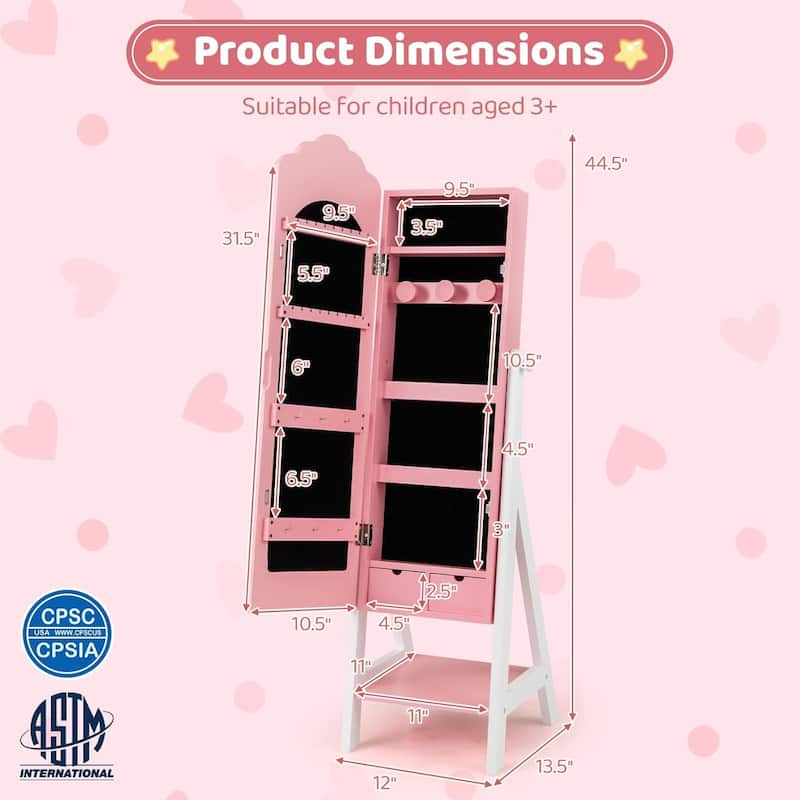 Kids Jewelry Armoire Wood Standing Children Jewelry Organizer