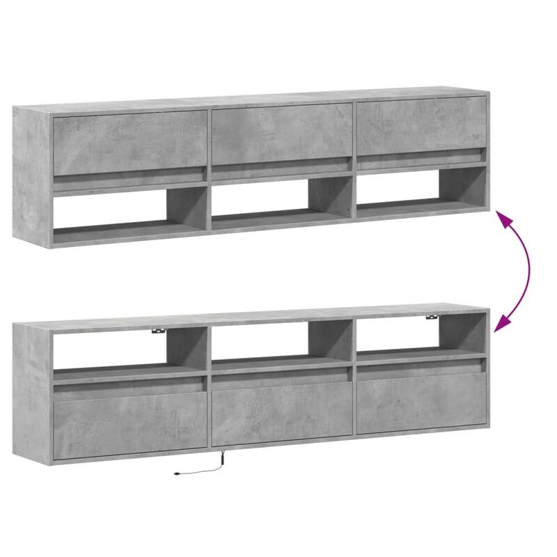 vidaXL TV Wall Cabinet Concrete Grey Engineered Wood Large - 12.2 x 70.9 x 17.7 in