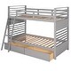 preview thumbnail 6 of 15, Twin over Twin Wood Bunk Bed with Ladder and Two Drawers, Grey