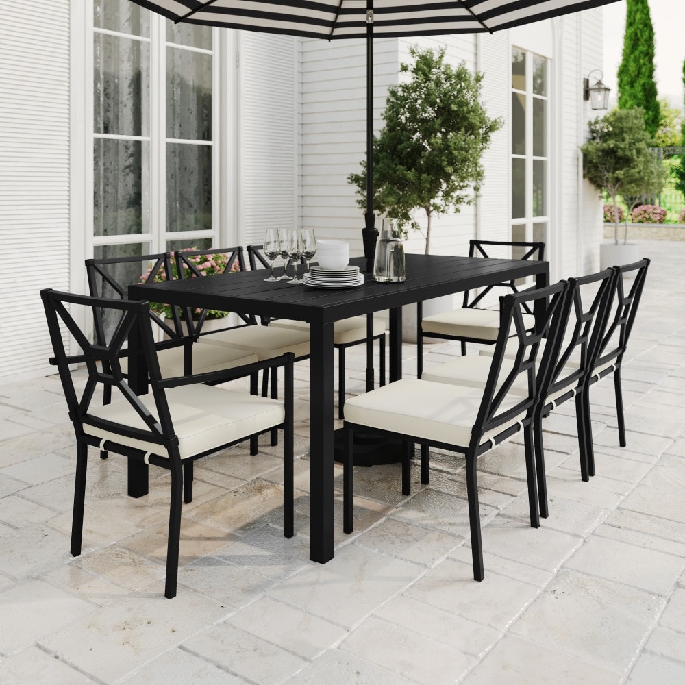 72 patio table with umbrella hole Dvasovio Inch Rectangular Metal Picnic 1.73" Hole, Heavy-Duty Steel Mesh Table Set, Weather Resistant Sturdy Outdoor Furniture, for Patio, Garden, Courtyard & BBQ, Black : Patio, Lawn coated aluminum frame that ensures exceptional durability and resistance to rust Stinson 72" HDPE Rectangle Outdoor
