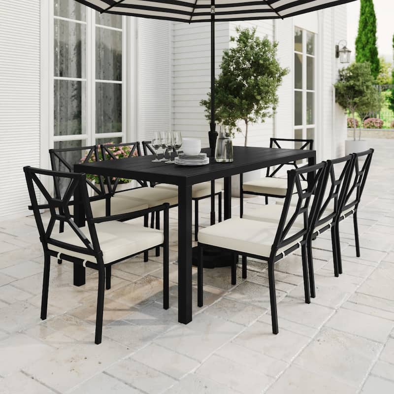 72" All-Weather Steel Frame Patio Table with Slatted Top and Umbrella Hole - 35.25"W x 72"D x 30"H