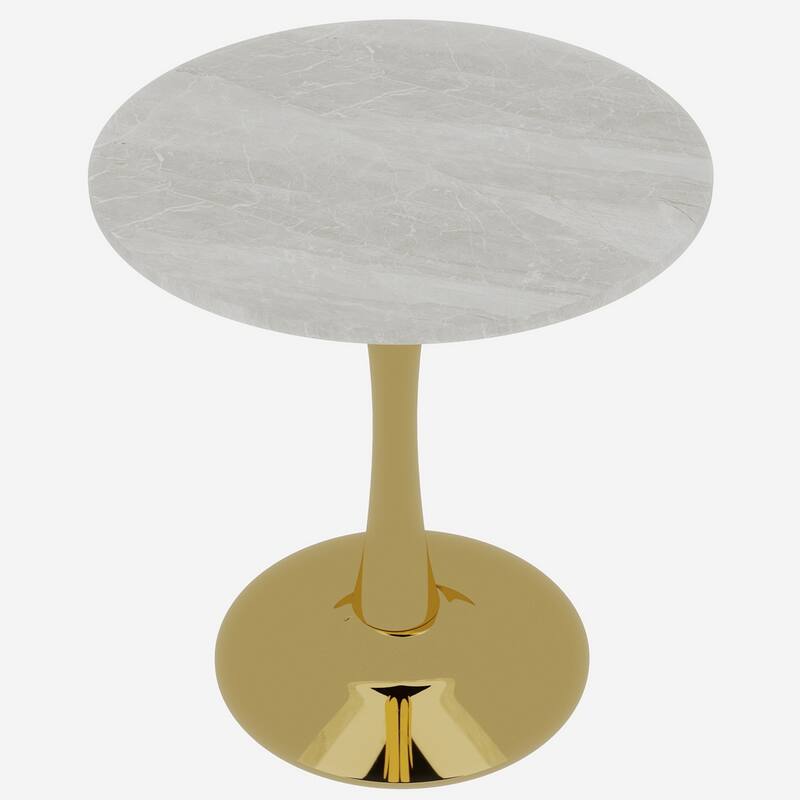 27.6" Mid-Century Modern Style Dining Table, Accommodates 2-4 People, Featuring A Round White-Veined Marble Tabletop