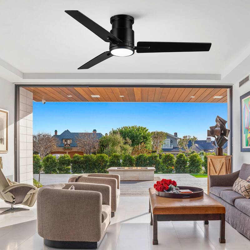 YUHAO Kaleido 48 in. Indoor Matte Black Ceiling Fans with 3-Colors Integrated LED and Dual-Finish Blades