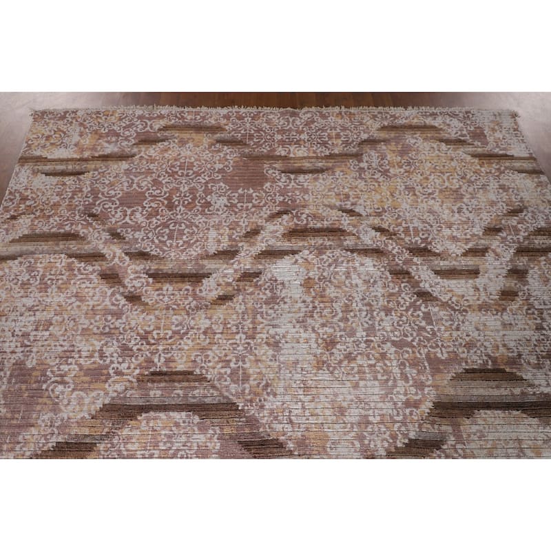 Abstract Indian Area Rug Handmade Wool Carpet - 6'3"x 8'8"