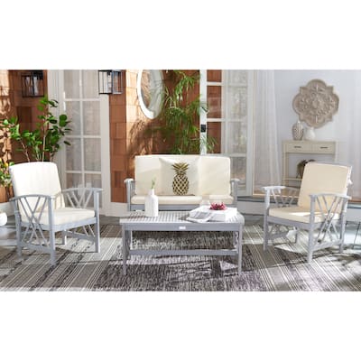 SAFAVIEH Outdoor Living Fontana Grey Wash/ Beige 4-piece Patio Set