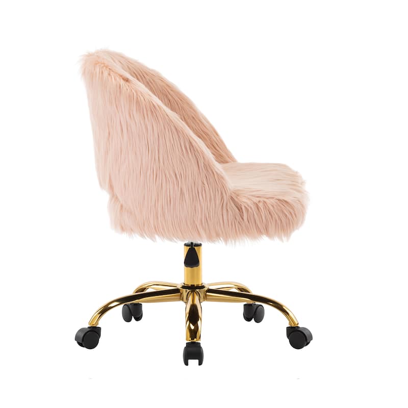 Porthos Home Nara Swivel Office Chair , Shaggy Plush, Gold Metal Legs