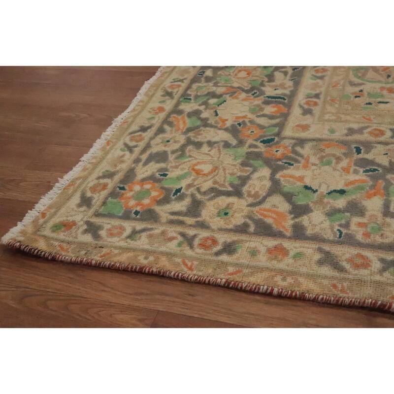 Hand Knotted Oriental 100% Wool Carpet Traditional Floral Oranges & Rust Tabriz Area Rug - 11' 1'' X 8' 1''